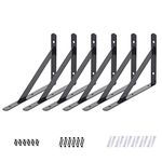 AddGrace 8" Triangle Shelf Brackets 6pcs Home Decoration Brackets DIY Wall Mount Shelf Supports Black Shelf Brackets Heavy Duty Iron Brackets (Black) 8"