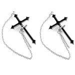 Goth Cross Chain Earrings Dangle for Men Women Unisex Black Unique Cool Gothic Punk Rock Hippie Long Chain Cross Sword Ear Piercing Earrings Jewelry for Teens Eboy Egirl (Black)