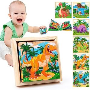 6 in 1 Montessori Puzzles for Toddlers 2,3,4,5years Old,Wooden Dinosaur Jigsaw Puzzle for Kids Ages 3-5 with Cloth Book, Christmas Birthday Gifts for Baby Boys & Girls (Dinosaur)