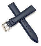 Ewatchaccessories 18mm Genuine Leather Dark Blue Watch Band Strap for Men and Women | Comfortable and Durable Material | Silver Buckle