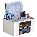 CRESZZLE White Desk Organizer with Drawers - Neat Stationery Storage - Ideal for Teachers, Students - Great Gift - Office, School, Home Organization