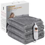 PKBD Electric Blanket Throw,190x130CM Heated Blanket with 9 Heat Settings and Up-to-9-Hours Auto-Off Timer,Machine Washable,Fast Heating For Home & Office Use,Grey
