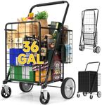 36 GAL Shopping Cart for Groceries - Grocery Cart on 360° Swivel Big Strong Wheels, 350 lbs Capacity, Foldable Shopping Cart with Basket & Liner - Heavy Duty Utility Cart for Laundry