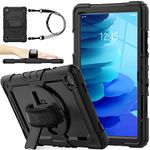 SEYMAC stock 360° Hand Strap Shockproof Case for Samsung Galaxy Tab A7 10.4 inch, Black