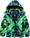 GEMYSE Boy's Waterproof Ski Snow Jacket Fleece Windproof Winter Jacket with Hood(Print,10/12)