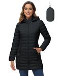 ROYAL MATRIX Women's Packable Puffer Jacket with Hood, Lightweight Quilted Travel Long Puffer Coat with Pockets Black, M