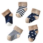 MumsLap Cotton blend Baby Boys & Baby Girls Warm Ankle Length Socks For Winters (Set Of 5 Pairs) | Socks For Newborn Baby To 36 Months Toddlers | Infant | Kids (Dark Blue, 1-3 Years)