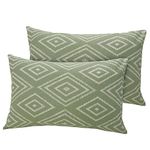 Huesland by Ahmedabad Cotton 144 TC Cotton Pillow Cover Set of 2 - White & Sage Green