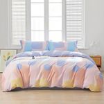 SAPHREAS Orange Blue Geometric Blocks Duvet Cover Twin Size 2pcs Cotton Colorful Blocks Bedding Comforter Cover Set 1 Quilt Cover 1 Pillow Sham