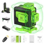 Huepar Professional 4x360 Laser Level Self-Leveling with Remote Control, 16 Lines 4D Green Cross Line Laser Tool-2 x 360 Horizontal/Vertical Laser Lines -904DG