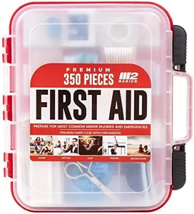 M2 BASICS Professional 350 Piece Emergency First Aid Kit | Business & Home Medical Supplies | Hard Case, Dual Layer, Wall Mountable | Office, Car, School, Camping, Hunting, Sports