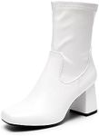 DREAM PAIRS Women's Gogo Boots Mid Calf Low Block Heel Boots Zipper Square Toe Ankle Boots For Party Cosplay Dance,Size 8,White,SDMB2301W