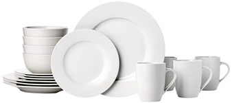 Amazon Basics 16-Piece Dinnerware Set, Plates, Bowls, Mugs, Service for 4, White