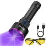 ALONEFIRE SV83 365nm UV Flashlight 20W USB Rechargeable Black Light Pet Stain Urine Detector for Resin Curing, Scorpion, Fishing, Minerals, Dry Glue with UV Protective Glasses, Battery Included