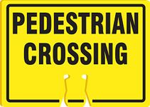 Accuform FBC728 Plastic Traffic Cone Top Warning Sign,"Pedestrian Crossing", 10" Length x 14" Width x 0.060" Thickness, Black on Yellow