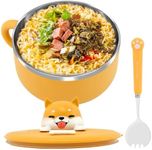 1200ml Ramen Bowls Stainless Steel Noodle Bowls with Lid and Spork Speedy Ramen Cooker Soup Bowls with Handles Heat Resistant Instant Serving Bowl Portable Salad Pasta Bowl for Office College Dorm