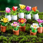 Miniatures Flowers 10 Pack Fairy Garden Accessories Kits Mini Dolls House Plants Tiny Plastic Flowers Little Ornaments Dashboard Accessories Car Cake Decorations Terrarium Decor Gifts Colorful