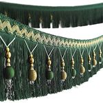 Yalulu 4 Yards European Type Braided Beads Hanging Ball Tassel Fringing Trimmings Fringe Trim Ribbon Band for Curtain Table Home Accessories DIY Decoration (Dark Green)