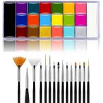 DUDUSTRONG Thr3E Strokes Face Paint Makeup Palette Professional 20 Colors Body Paint Oil Halloween Cosplay Party Stage Fancy Painting Kit Non Toxic Palette Come With 10 Blue Artist Brushes