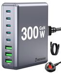 300w USB C Charger, 300W GaN Multi Port Charger Block, 8 ports Fast Charger for iPhone, MacBook, Laptop, Desktop USB Charging Station for Home Office