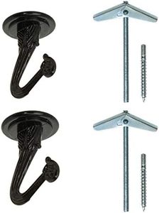 Rocky Mountain Goods Ceiling Swag Hook 2 Pack with Mounting Hardware - 1 1/2” Heavy Duty Swag Hooks for Hanging Planter, Ceiling or Extender Chains - Easy Install with Screws/Brackets (Black)