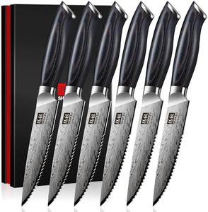 SHAN ZU Steak Knives Set of 6, Ultra Sharp 4.5 Inch High Hardness Powder Steel Steak Knife Set, Serrated Steak Knives with Ergonomic Pakkawood Handle Japanese Knives for Steak, Bread and Butter