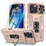 Doeshine for iPhone 16 Pro Max Case, with Slide Camera Cover & Kickstand, Built-in 360° Rotate Ring Stand, Camera Lens Protection, Heavy Duty Shockproof Phone Cover for iPhone 16 Pro Max (Gold)