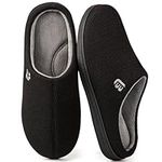 LongBay Men's Waffle Two-Tone Slippers Cozy Memory Foam Breathable House Slippers with Non-Slip Rubber Sole Black, 10