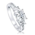 BERRICLE Rhodium Plated Sterling Silver Princess Cut Cubic Zirconia CZ 3-Stone Anniversary Promise Engagement Ring 2.7 CTW