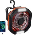 DUKUSEEK Camping Fan with LED Lantern & Remote, 25H Work Time Battery Operated Fan with Hang Hook for Tent, Portable Ceiling Tent Fan with Remote for RV Outages Emergency Desk Bedroom