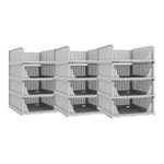 PureSell Set of 12 Multipurpose Foldable Stackable Wardrobe | Closet Storage Organizer for Clothes | Adjustable Plastic Cupboard Sliding Tray Basket | Almirah Space Organiser Drawer for Home | Grey