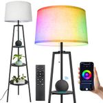 OUTON Tripod Floor Lamp with Shelves, Smart RGB Shelf Floor Lamp with APP & Remote Control, Works with Alexa Google Home, Modern LED Tall Standing Lamp for Living Room, Bedroom, Office Cool Black