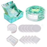 InciFuerza 12Pcs Resin Coaster Molds Set Silicone Epoxy Coaster Mold Storage Box Mold in Rectangle Round Silicone Casting Mold for Christmas DIY Gift Epoxy Resin Art Craft Cup Mat