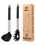 Silicone Pasta Fork and Ladle Spoon Set, Large Non Stick Kitchen Utensils for Cooking,Stirring,Serving Spaghetti, Soup, Sauce