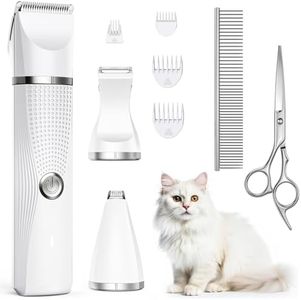 Bautrium Cat Grooming Clippers Kit, Low Noise Cat Shaver for Matted Fur Claw - Paw Trimmer for Dogs with Stainless Steel Scissors Combs & USB-C Charging Cable