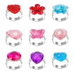 ASTER Adjustable Little Girl Jewel Rings,Girls Crystal Jewelry Rings,9 Pieces Princess Jewelry Finger Rings Sets,No Duplication,Pretend Play and Dress Up Rings for Girls Birthday Party Favor Supplies