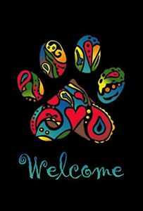 Toland Home Garden 1010924 Welcome Paisley Paws Paw Print Flag 28x40 Inch Double Sided Paw Print Garden Flag for Outdoor House Cat Dog Flag Yard Decoration