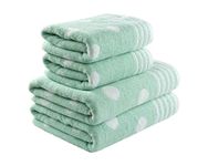 La Maison Jacquard Circles Polka Dots 100% Cotton 500GSM Luxury Hand Towel Bath Towel Super Soft Highly Absorbent Everyday Use (4 Piece Bale Set - 2 Hand Towels and 2 Bath Towels, Mint)