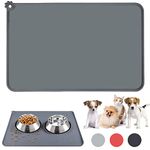 jiuhao Dog Food Mat,Silicone Dog Bowl Mat,Non-Slip Cat and Dog Feeding Mat,Waterproof Dog Placemat Puppy Rubber Tray Mat Small Grey(19inx12in)