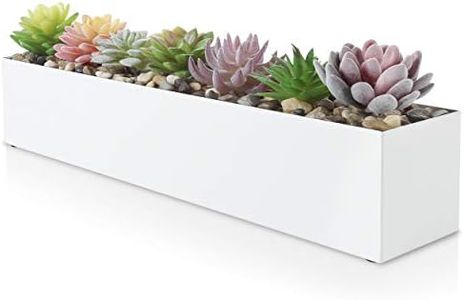 DR&Co Modern White Rectangle Planter Box | 16" Metal Planter Perfect as a Succulent Planter | Narrow Planter Box for Table or Window Sill Planters Indoor | Rectangular Stainless Steel Long Planter