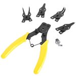 Deli DL104506 Internal & External Circlip Pliers Sets 6" Carbon Steel Heavy Duty with Bent Nose Tip & Anti Slip Grip Snap Ring Plier Kit Retaining Hand Tool for Shafts Circlip-Fitting (5Pc, Black)