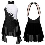 iEFiEL Big Girl's Gymnastic Leotard Sleeveless Figure Ice Roller Skating Dress Shiny Sequins Ballet Dance Costume Black 7-8 Years