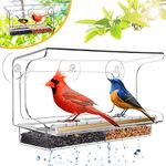 LUJII Shatterproof Window Bird Feeder with Strongest Suction Cups, Wild Bird Feeder for Outdoors Feeding, All One Piece Not Glue-Assembled, Fits Bigger Birds Like Cardinal or Blue Jay, Clear