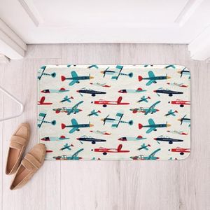 Boys Airplane Bath Rug Aircraft Flying Bathroom Rug Carpet Cartoon Toys for Tub Shower Kids Aero Vehicles Cute Indoor Entrance Door Mats Yellow Area Rug Carpet Bath Room Bedroom Decor,20x32 Inch