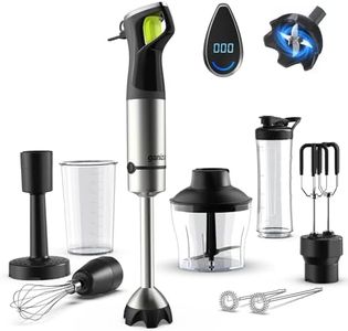Ganiza Immersion Blender, Max 1200W Heavy Duty Hand Blender with Time Display & Variable Speed Trigger, 9-in-1 Electric Handheld Mixer with Chopper Whisk Frother Beaker Ideal for Soup Puree Smoothies