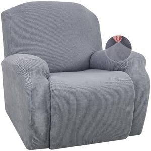 JIVINER Recliner Chair Covers, 4 Pieces Recliner Cover for Lazy Boy Recliner Stretch Recliner Furniture Protector Slipovers with Pockets for Kids, Dogs (Recliner, Light Gray)