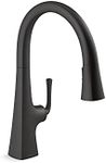 Kohler Graze Pull Down Kitchen Faucet, Kitchen Sink Faucet with Pull Down Sprayer, Matte Black, K-22062-BL