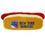 NHL New York Rangers HOT Dog Plush Dog & CAT Squeak Toy - Cutest HOT-Dog Snack Plush Toy for Dogs & Cats with Inner Squeaker & Beautiful Hockey Team Name/Logo