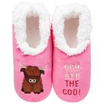 Snoozies! Pairables Countryside Animals & Insects Womens Slippers Soft Sherpa Fleece Non Slip Sole Ladies Sizes 3-9 (Highland Coo)