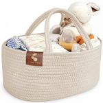 a baby cherry Cotton-Diaper Caddy | Baby Bags For Newborn|Diaper Caddy Bag Organizer Large Capacity (40 * 28 * 20Cm)|Nursery Storage Bin And Car Organizer For Diapers And Baby Wipes (Beige)